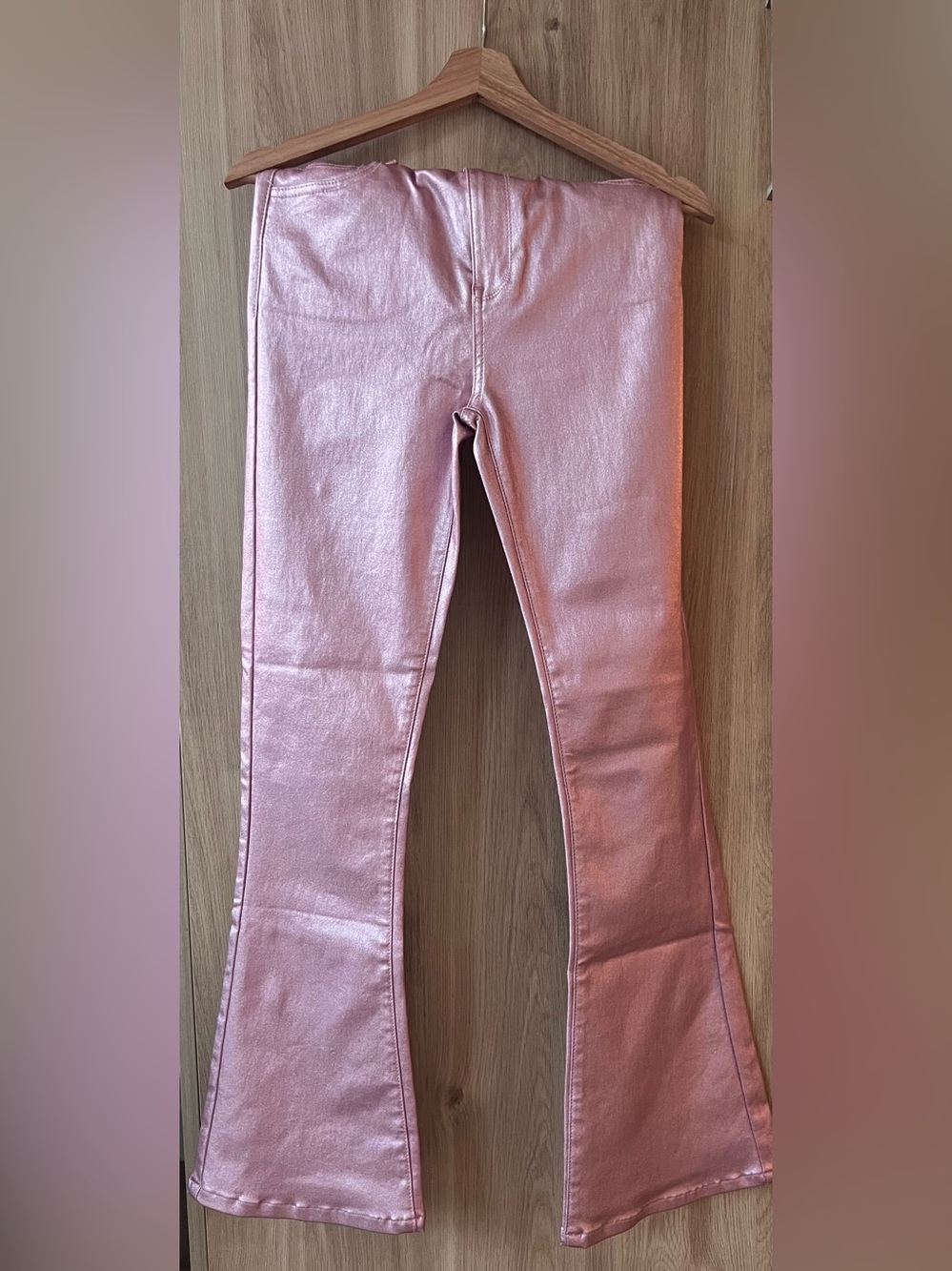 Edikted Metallic Pink Flare Jeans